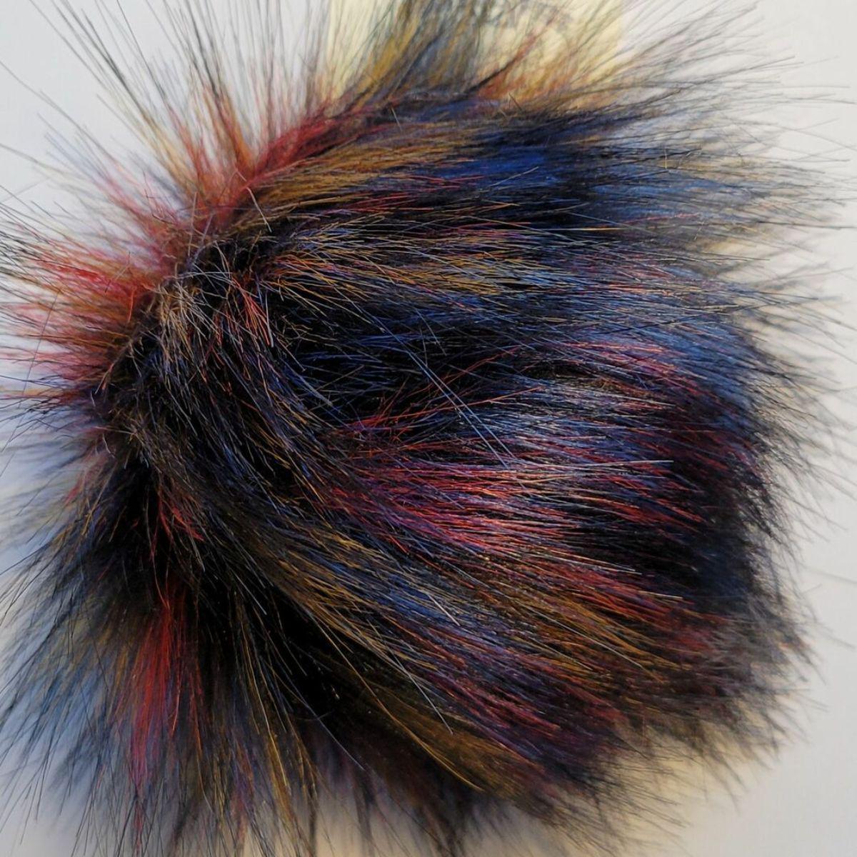 McPorter Farm-Faux Raccoon Fur Pompom - Multi Color on Black-notion-gather here online