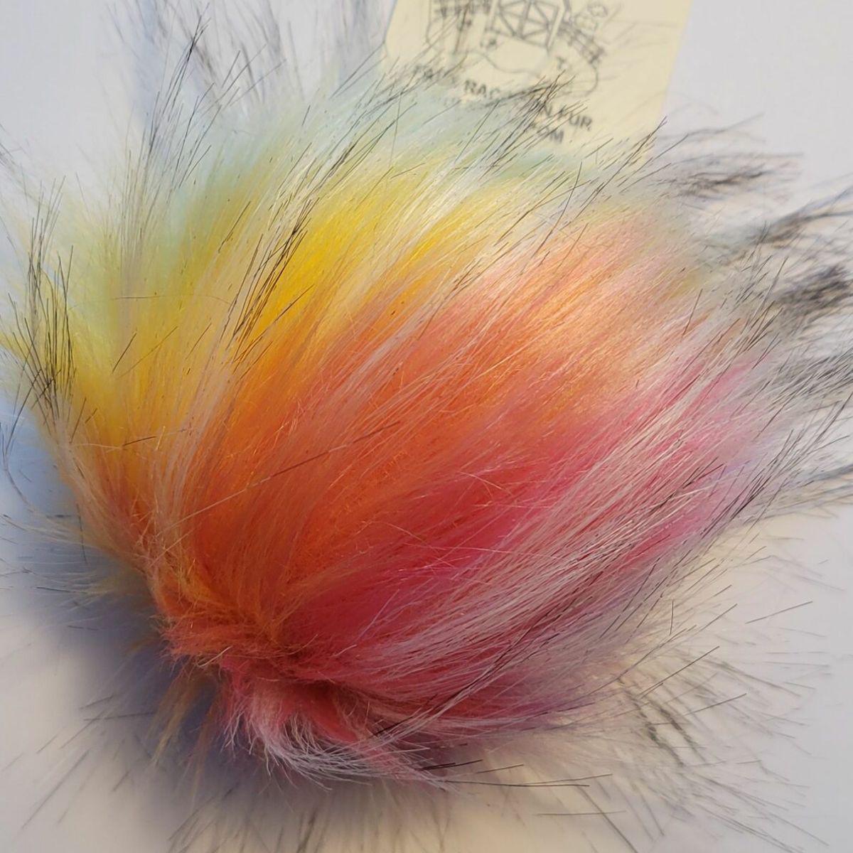 McPorter Farm-Faux Raccoon Fur Pompom - Multi Color on White-notion-gather here online
