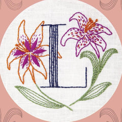 Miniature Rhino-Floral Monogram Embroidery Kit, L - LIly-embroidery/xstitch kit-gather here online