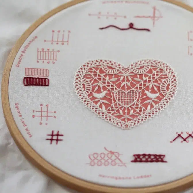 Kiriki Press-Lace Heart Embroidery Stitch Sampler-embroidery kit-gather here online