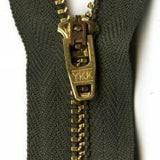 YKK - #4 Brass Jean Zipper, 7" - Army Green - gatherhereonline.com