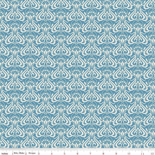 Liberty Fabrics-Nouveau Shadow Blue Lagoon-fabric-gather here online
