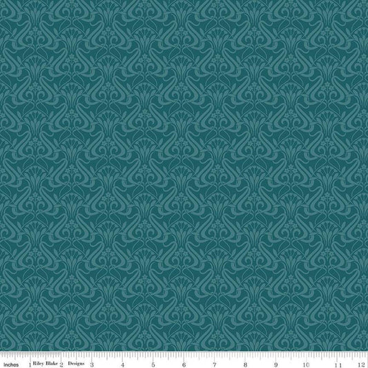 Liberty Fabrics-Nouveau Shadow Ocean Green-fabric-gather here online