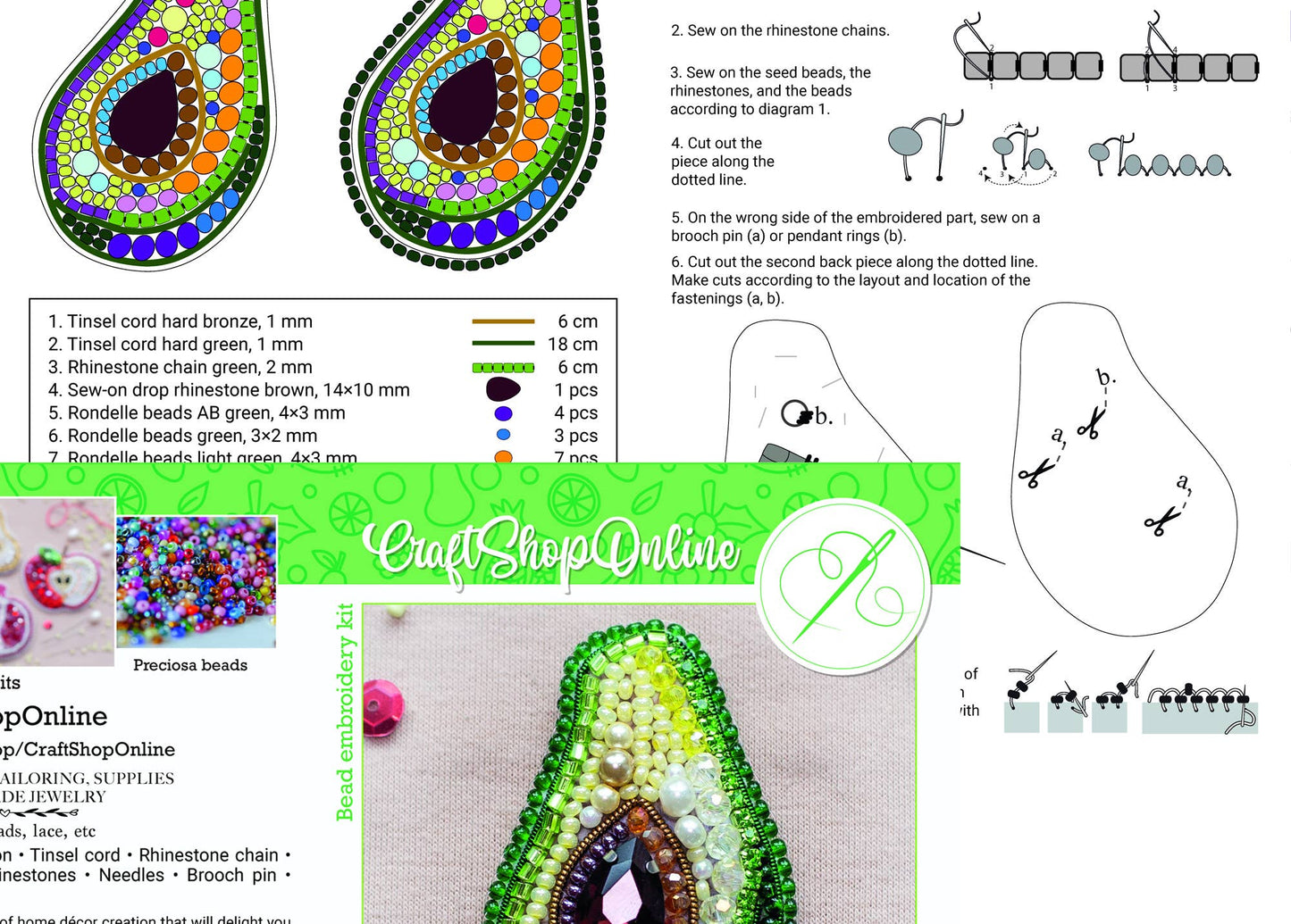 Avocado Brooch Kit: DIY Embroidery Jewelry Making