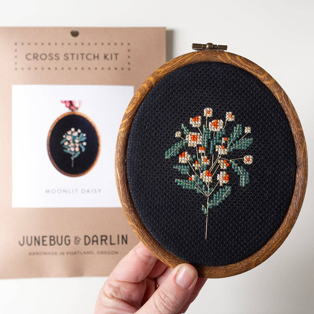 Junebug and Darlin-Moonlit Daisy, 4"x5" Cross Stitch Kit-xstitch kit-gather here online