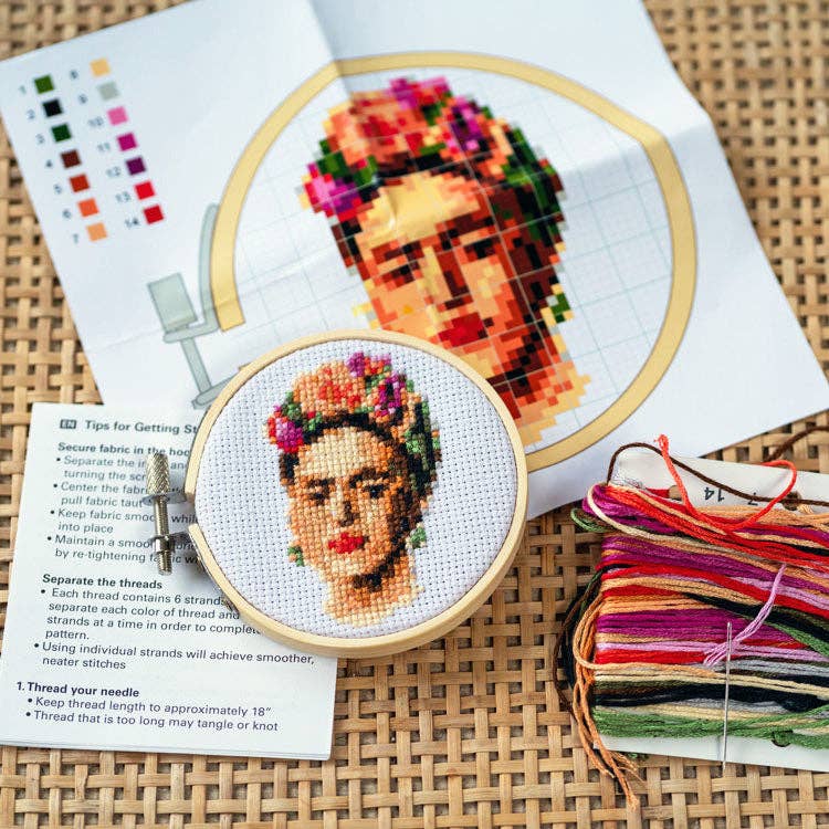 Kikkerland-Frida Mini Cross stitch Kit-xstitch kit-gather here online