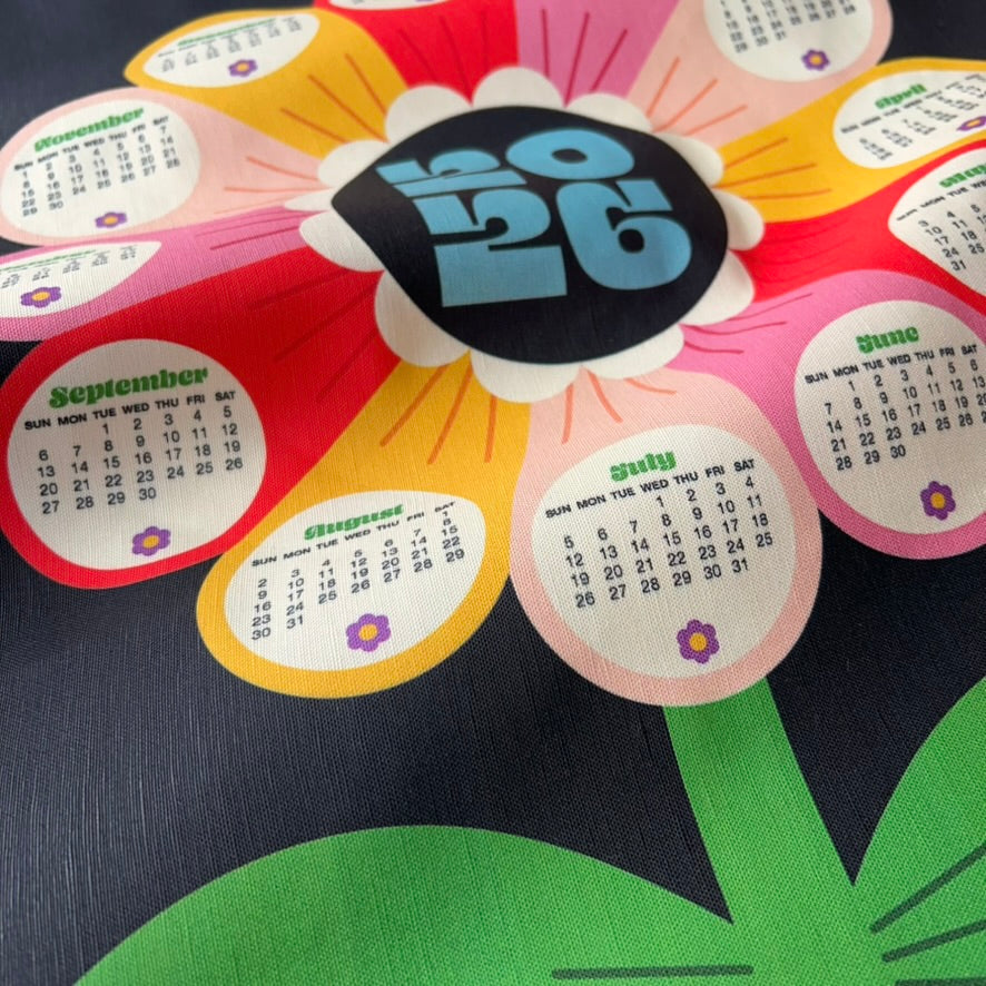 gather here-2026 Tea Towel Calendar - Retro Flower-tea towel calendar-gather here online