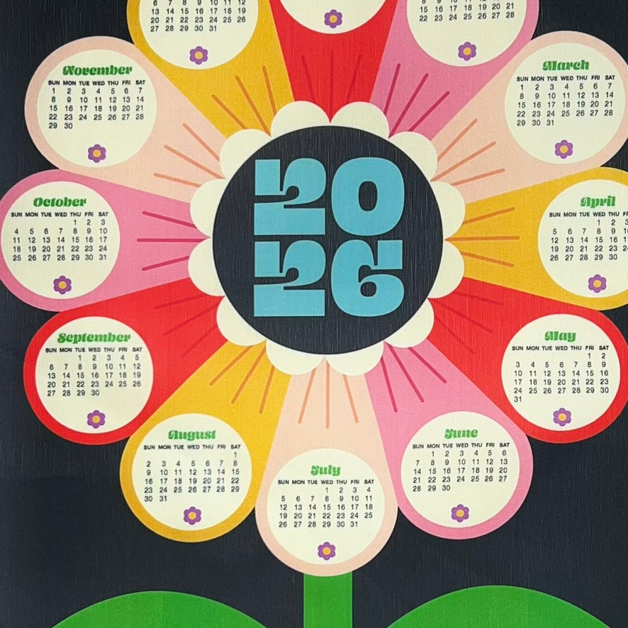 gather here-2026 Tea Towel Calendar - Retro Flower-tea towel calendar-gather here online