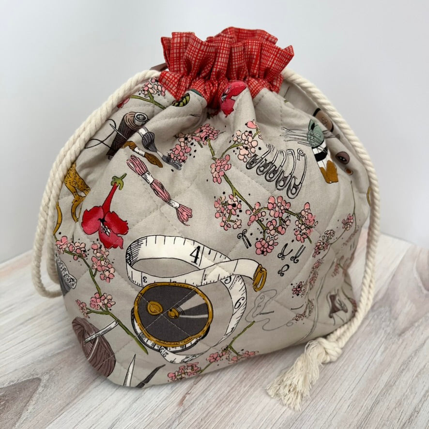 Denise Snow Williams-One of a Kind Drawstring Project Bags-craft organizer-Large Quilted - Sewing Notions w/ Int Pocket-gather here online