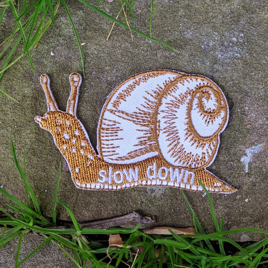 ilikesara-Slow Down Snail Brown Iron-On Patch-patches + pins-gather here online