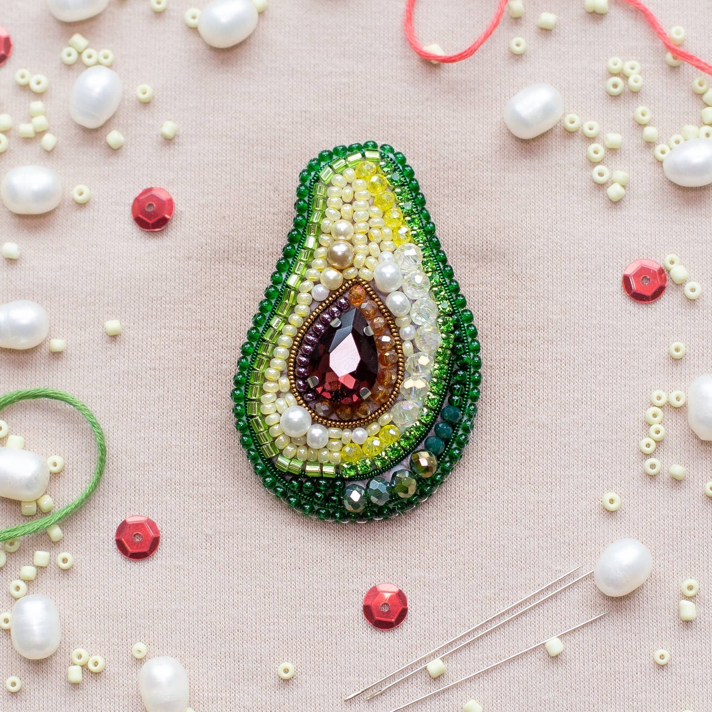 Avocado Brooch Kit: DIY Embroidery Jewelry Making