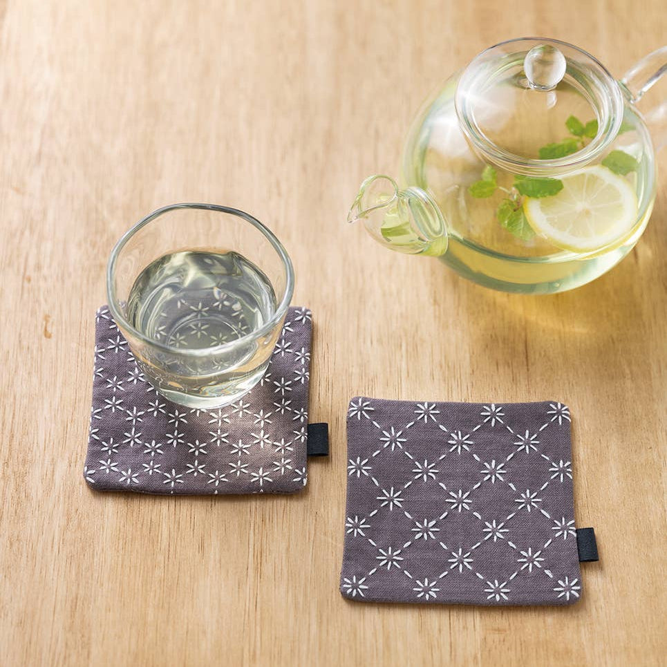 Cosmo-Sashiko Hidamari Coasters Kit - Gray-embroidery kit-gather here online