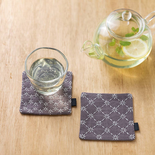 Cosmo-Sashiko Hidamari Coasters Kit - Gray-embroidery kit-gather here online