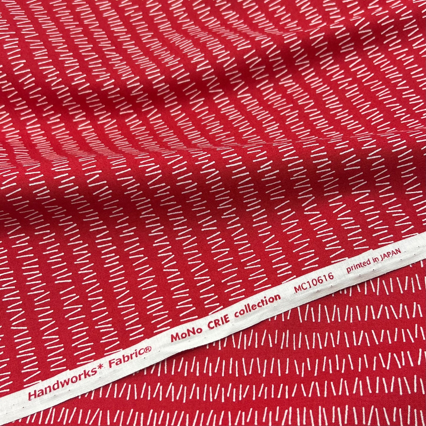 Sevenberry-White On Red Hatch Marks on Cotton Shirting-fabric-gather here online