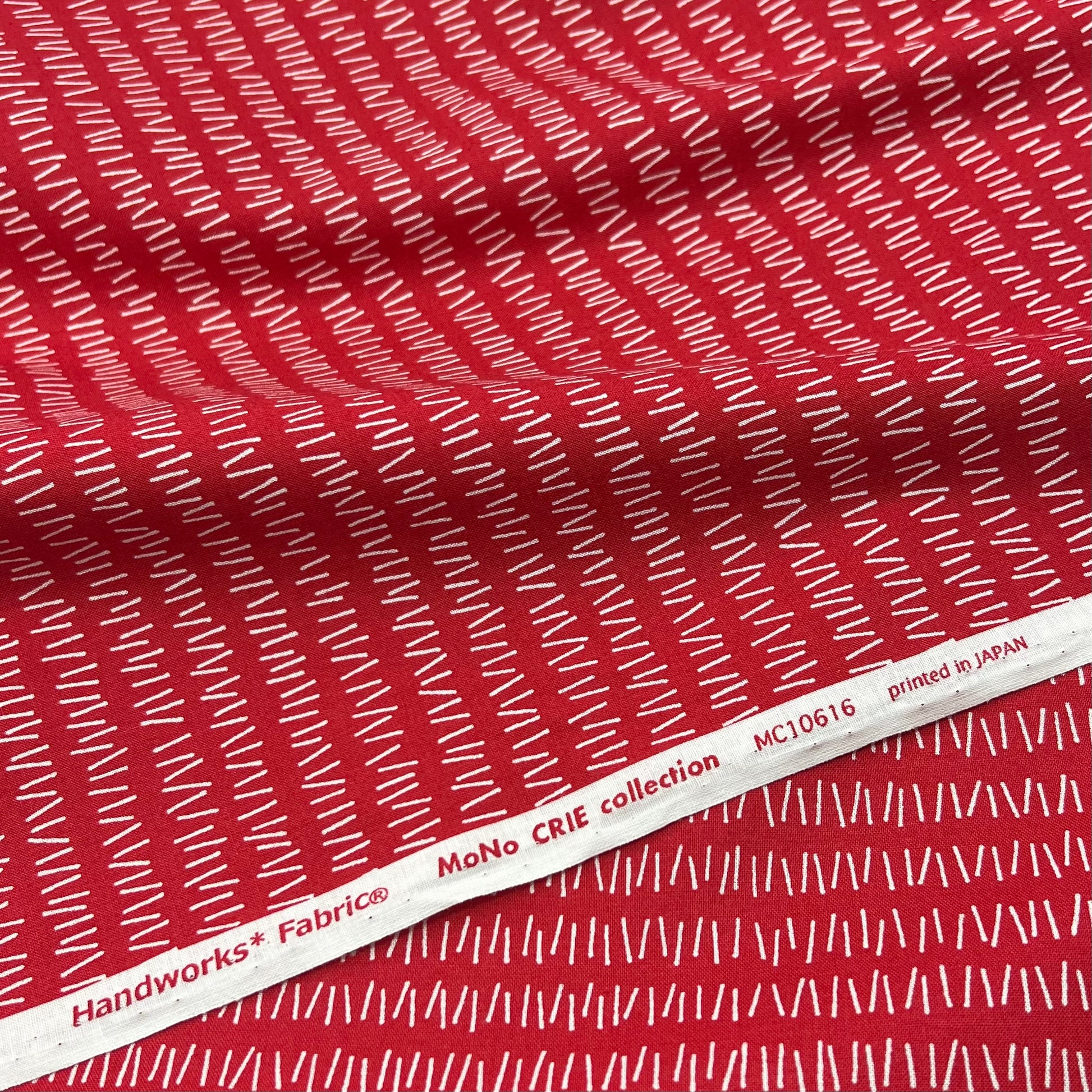 Sevenberry-White On Red Hatch Marks on Cotton Shirting-fabric-gather here online