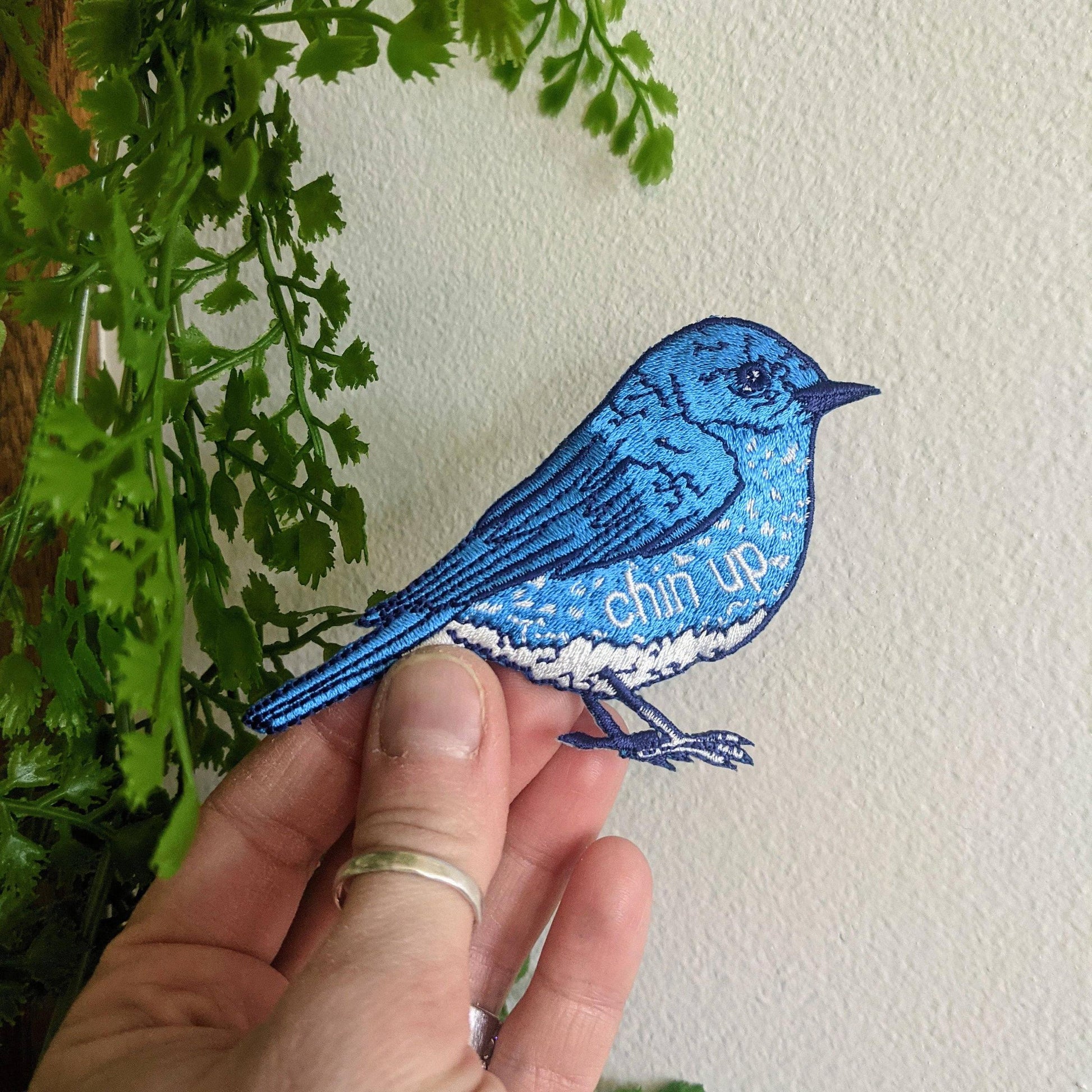 ilikesara-Chin Up Blue Bird Iron-On Patch-patches + pins-gather here online