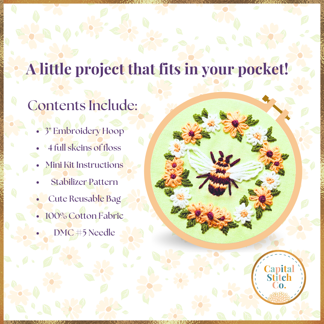 Honey Bee Wreath Mini Embroidery Kit