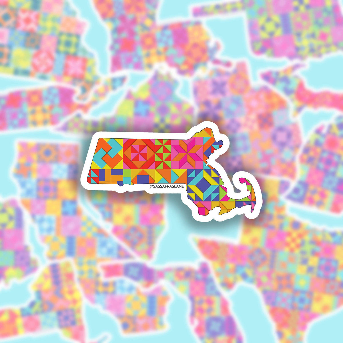 Sassafras Lane Designs-Massachusetts State Quilt Sticker-sticker-gather here online