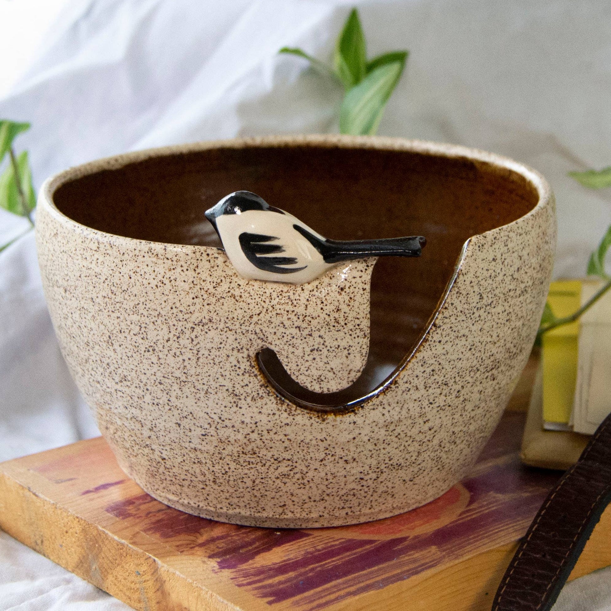 Cōppa Cōllaborative LLC-Ceramic Birdie Yarn Bowl: Chickadee-knitting notion-gather here online