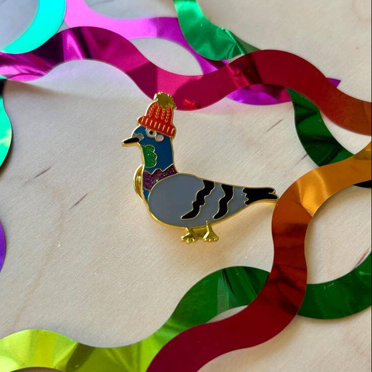 Pigeon Makes a Hat Glitter Enamel Pin