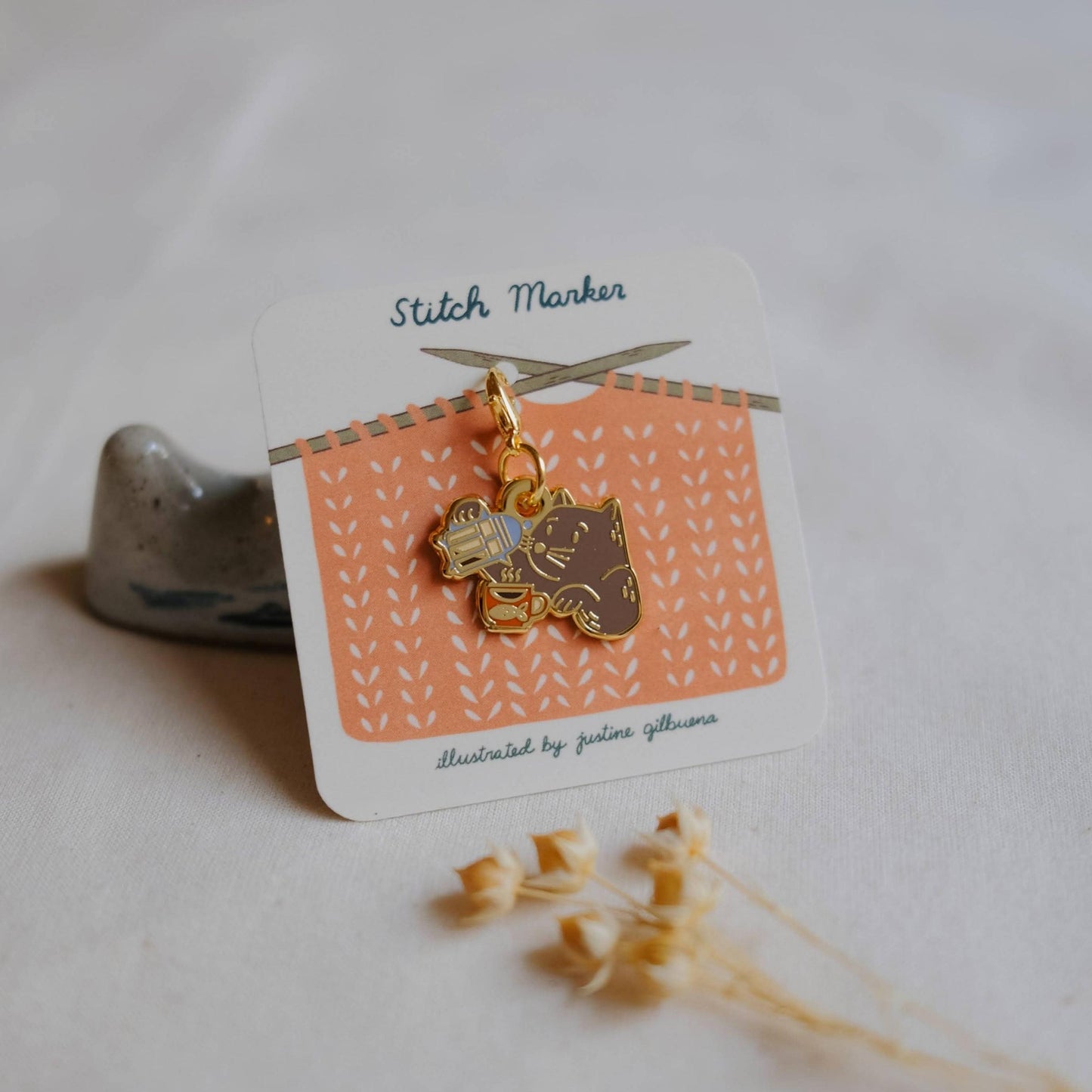 Justine Gilbuena-Coffee Cat (Gray) Stitch Marker-knitting notion-gather here online