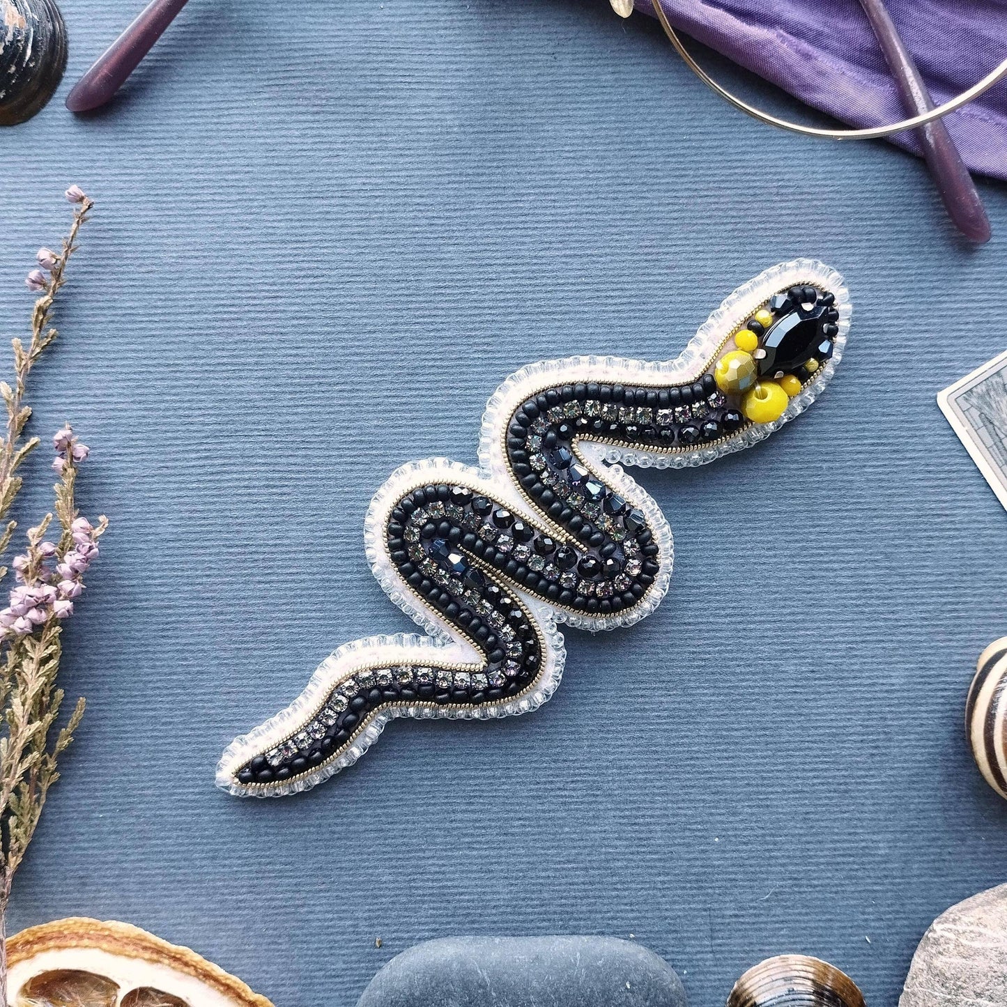 Bead Embroidery Kit: Grass Snake Brooch DIY Craft Set