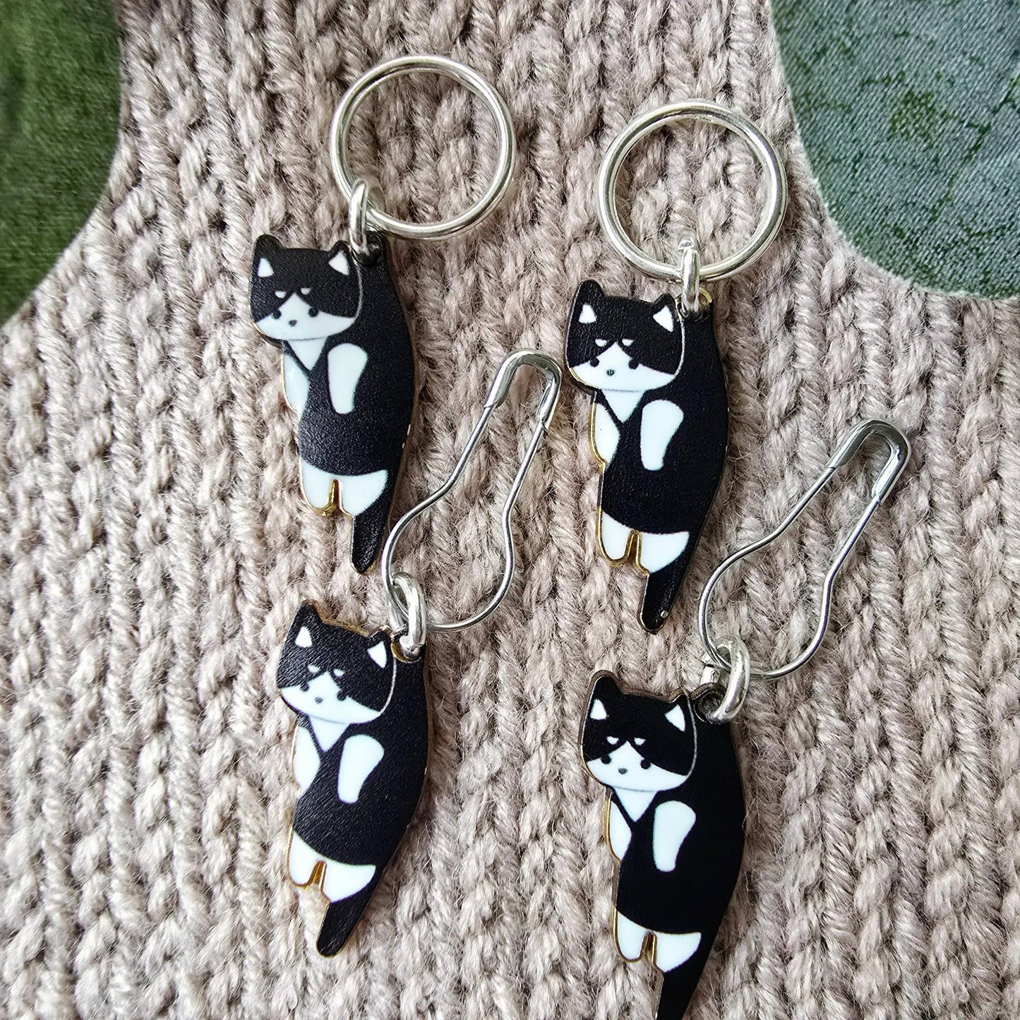 Knit and Purr-Hannah Tuxedo Cat Stitch Markers-knitting notion-gather here online