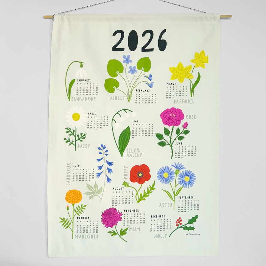 gather here-2026 Tea Towel Calendar - Birth Flowers-tea towel calendar-gather here online