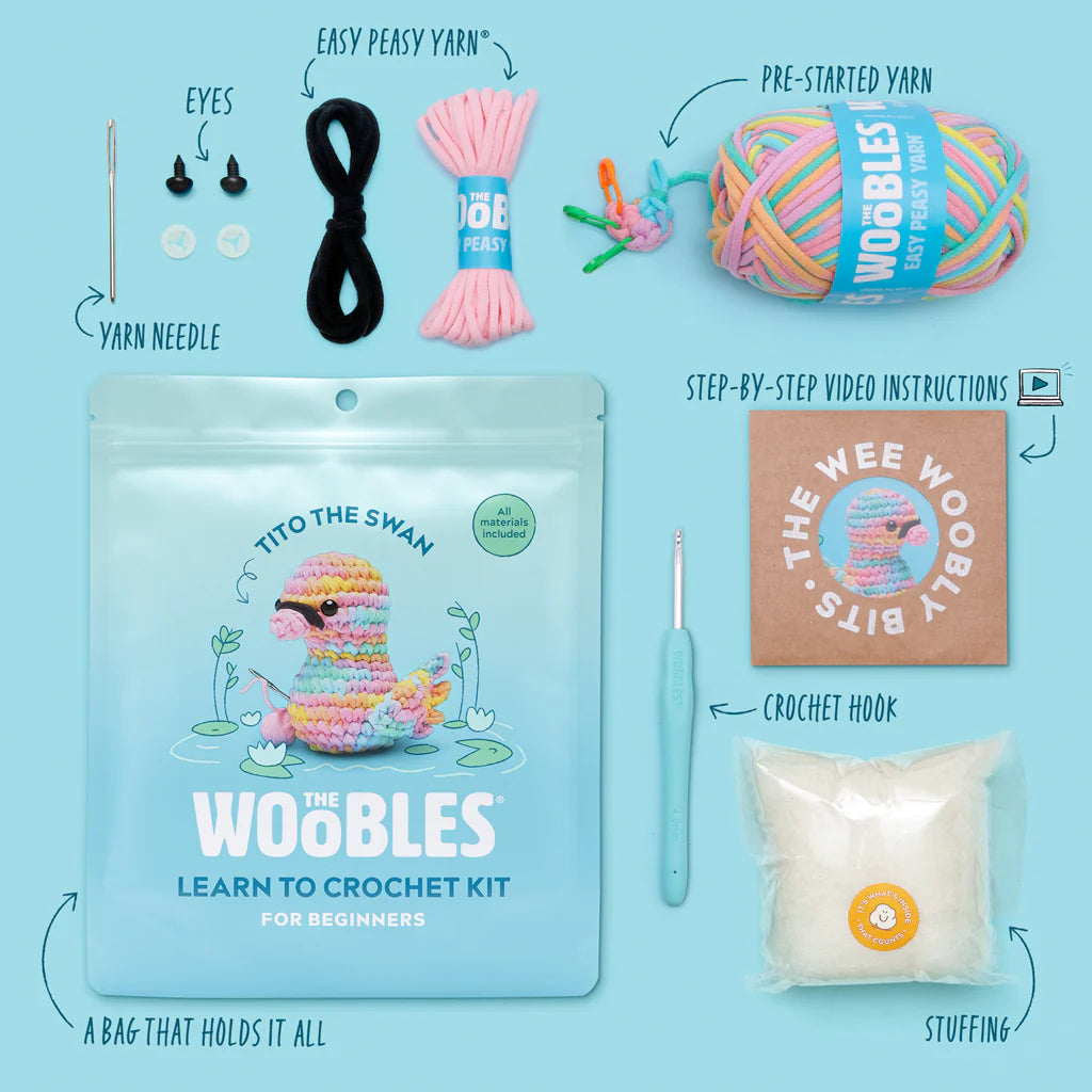 The Woobles-Tito the Pastel Swan Crochet Kit-knitting / crochet kit-gather here online