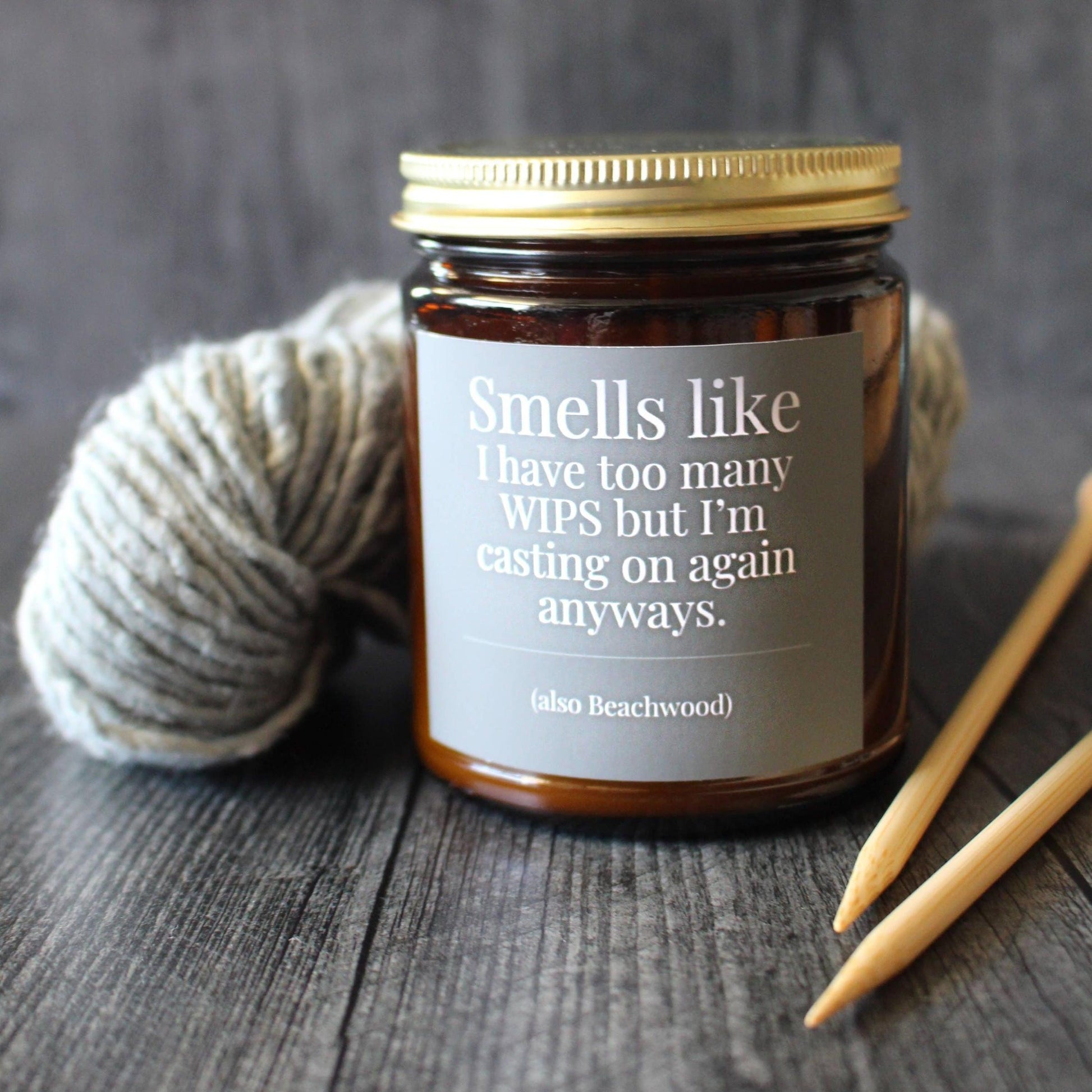 NNK Press-Hand-poured Coconut Soy Wax Candle For Knitters - 4oz-accessory-4 Oz Beachwood | Smells like I have too many WIPS but I am casting on again anyways-gather here online