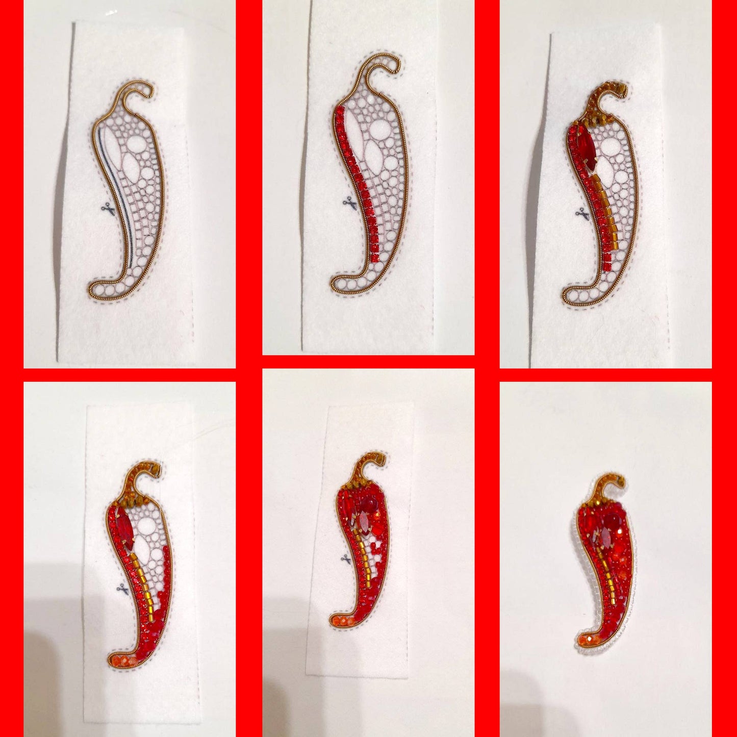 Bead Embroidery Brooch Kit: Chili Pepper DIY Craft
