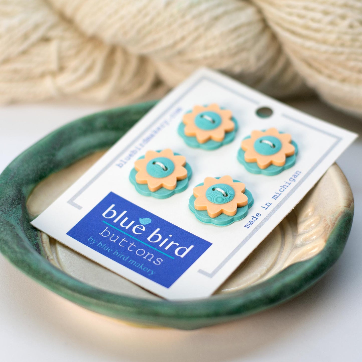 Blue Bird Makery-20mm Flower Buttons-button-Aqua + Cantaloupe-gather here online