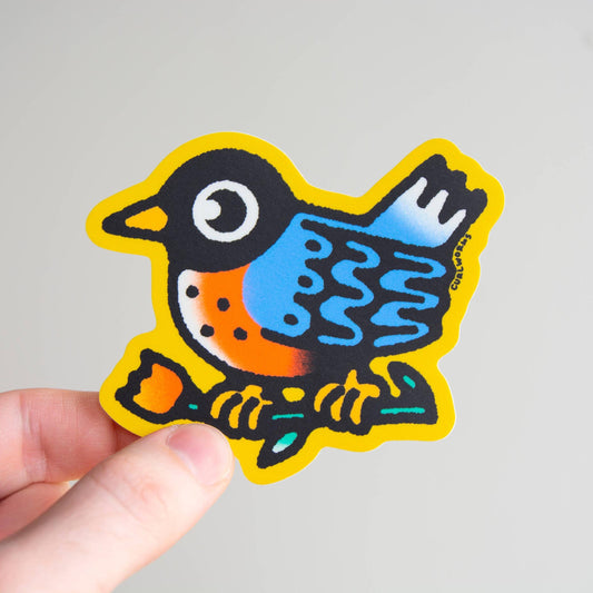 Curlworks-American Robin with Tulip Vinyl Sticker-sticker-gather here online