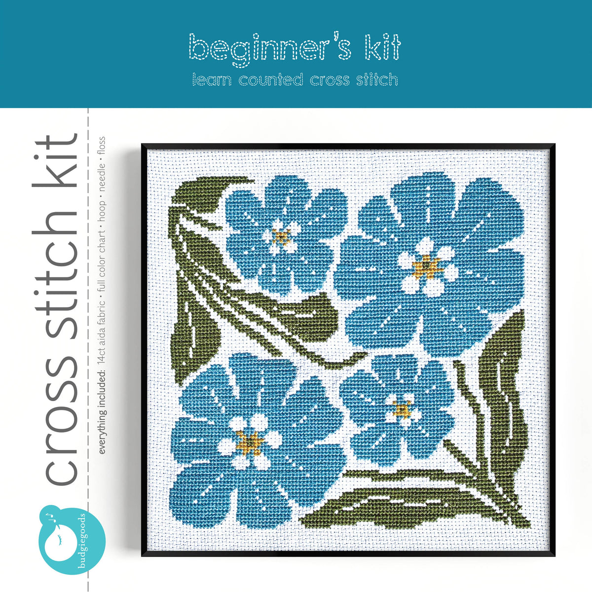 Budgiegoods-Forget Me Not Beginner Cross Stitch Kit-xstitch kit-gather here online