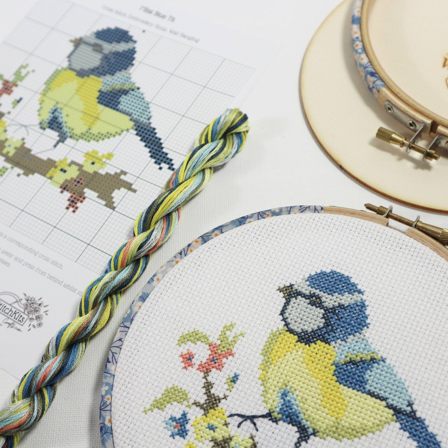Stitchkits Crafts-Blue Tit With Yellow Blossom Cross Stitch Kit-xstitch kit-gather here online
