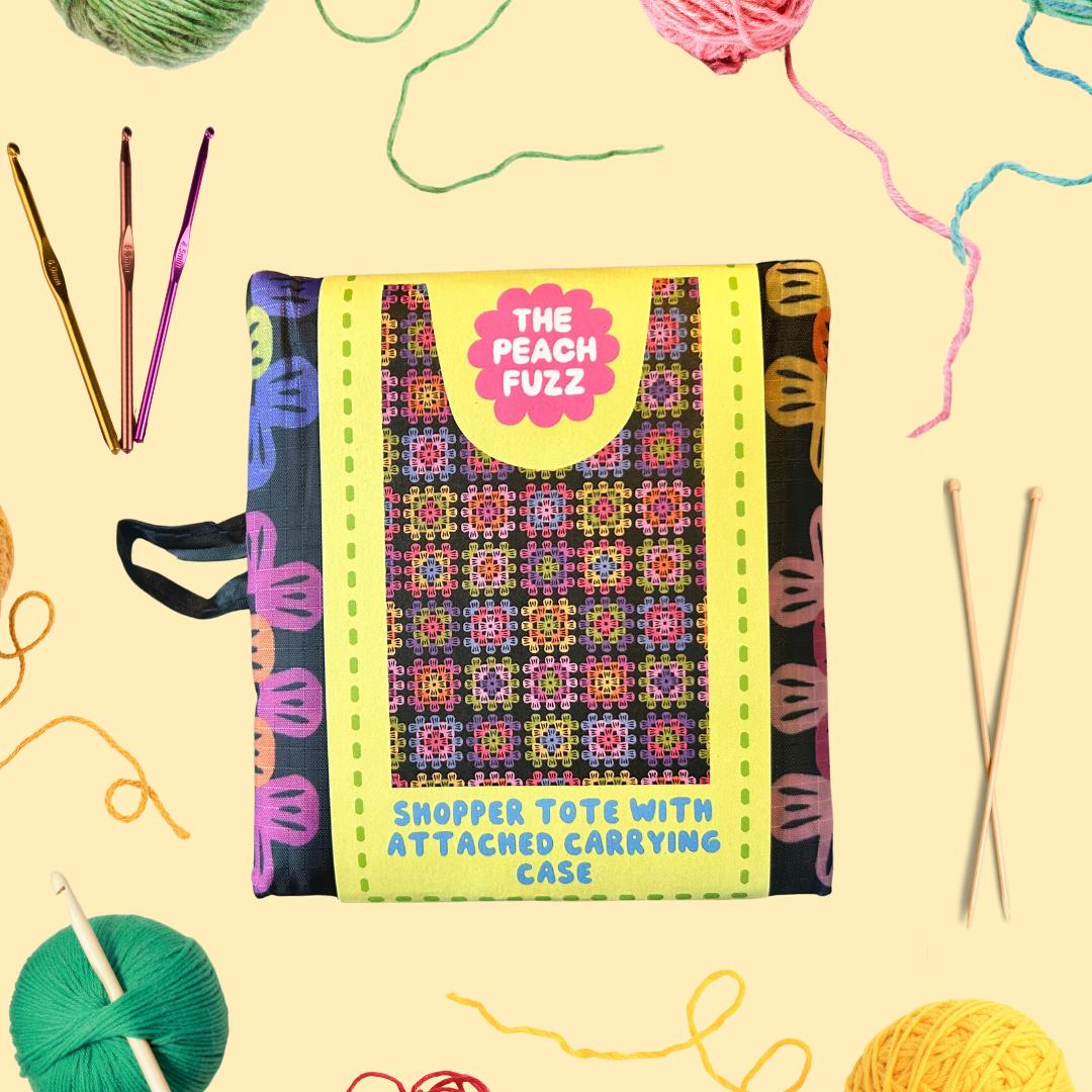 The Peach Fuzz-Granny Square Folding Shopper Tote-craft organizer-gather here online