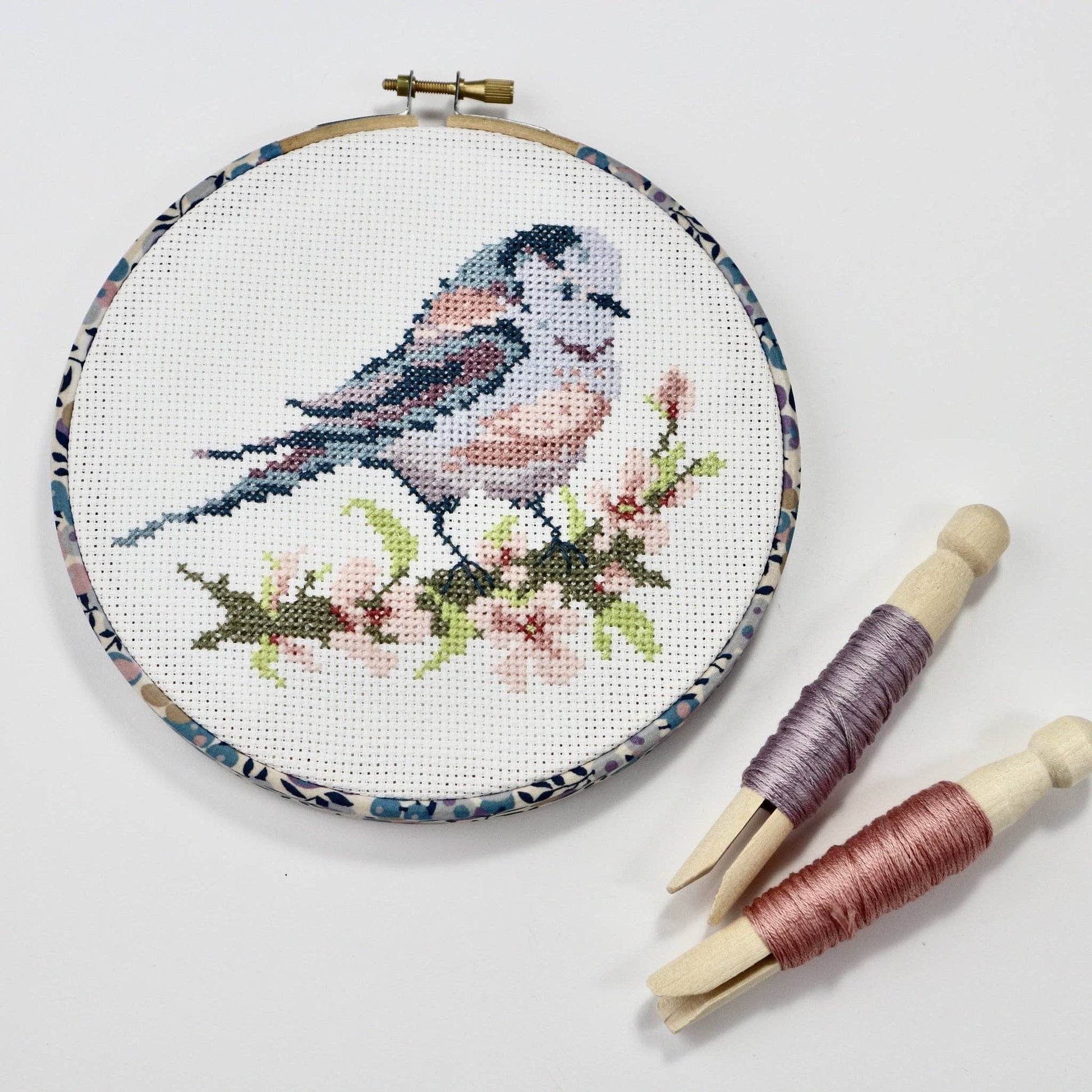 Stitchkits Crafts-Long-Tailed Tit With Pink Blossom Cross Stitch Kit-xstitch kit-gather here online