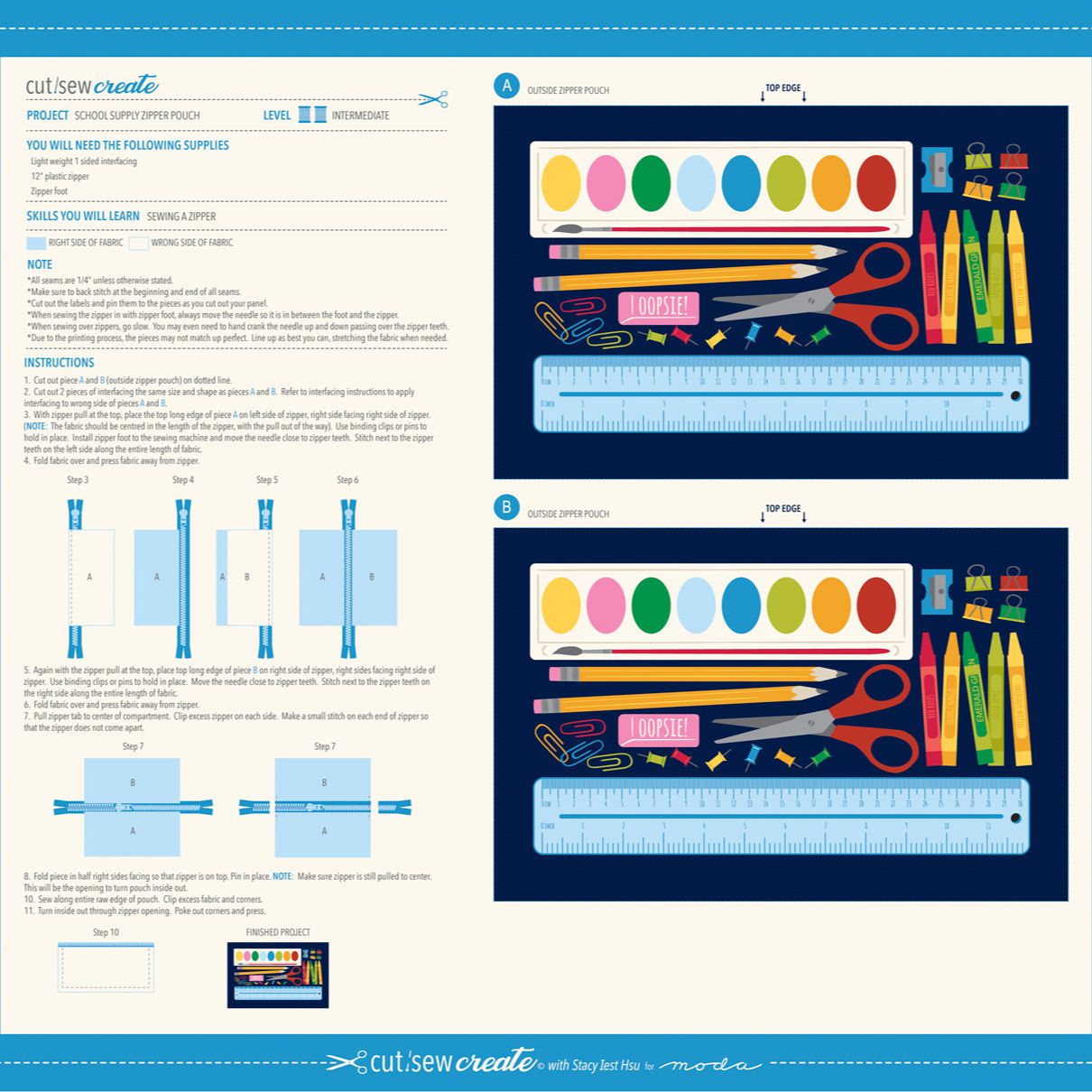 Moda-School Supply Zipper Pouch Cut & Sew Panel-fabric panel-gather here online