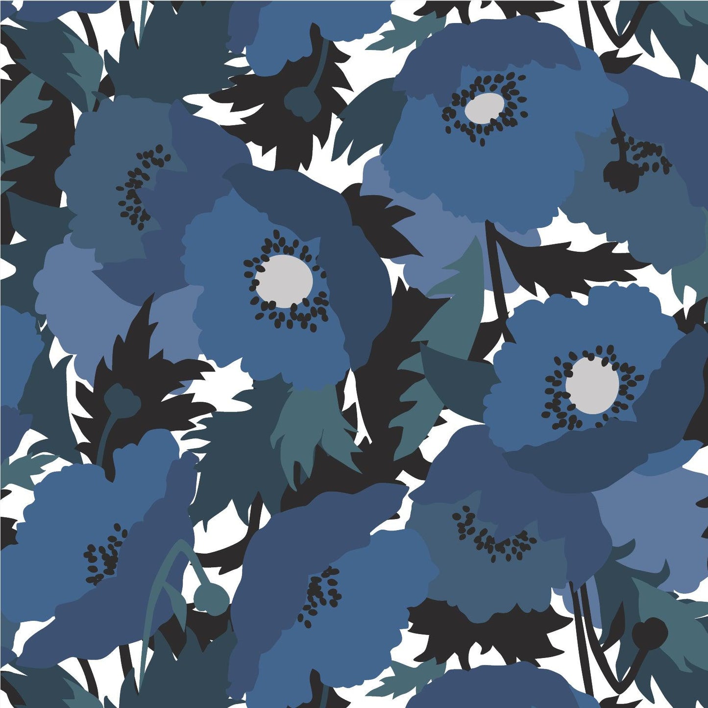 Cloud9-Blue Flowers on Rayon-fabric-gather here online