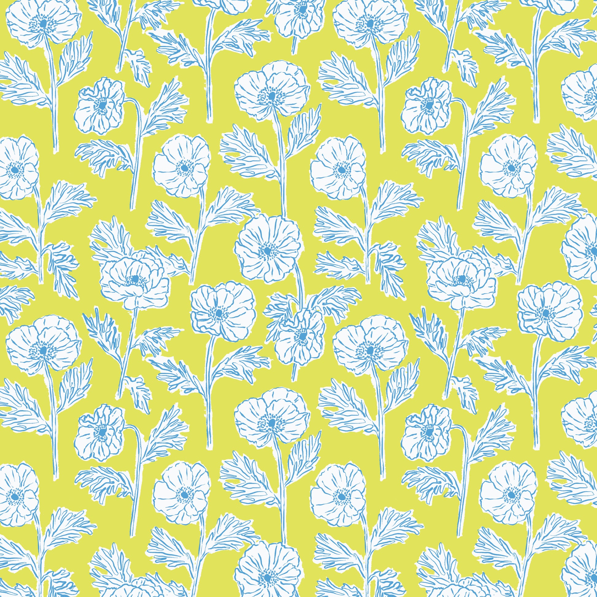 Cloud9-Painted Poppies Lime/Blue-fabric-gather here online