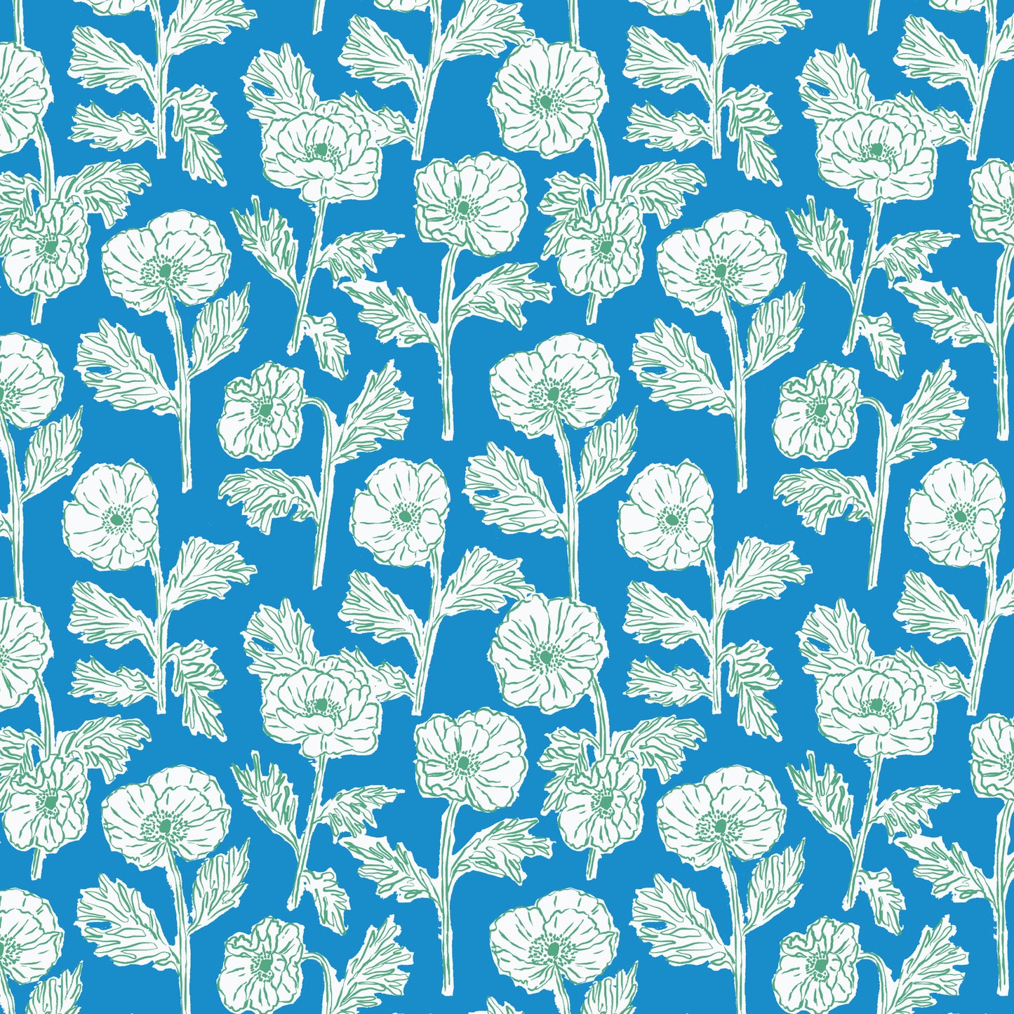 Cloud9-Painted Poppies Blue/Green-fabric-gather here online