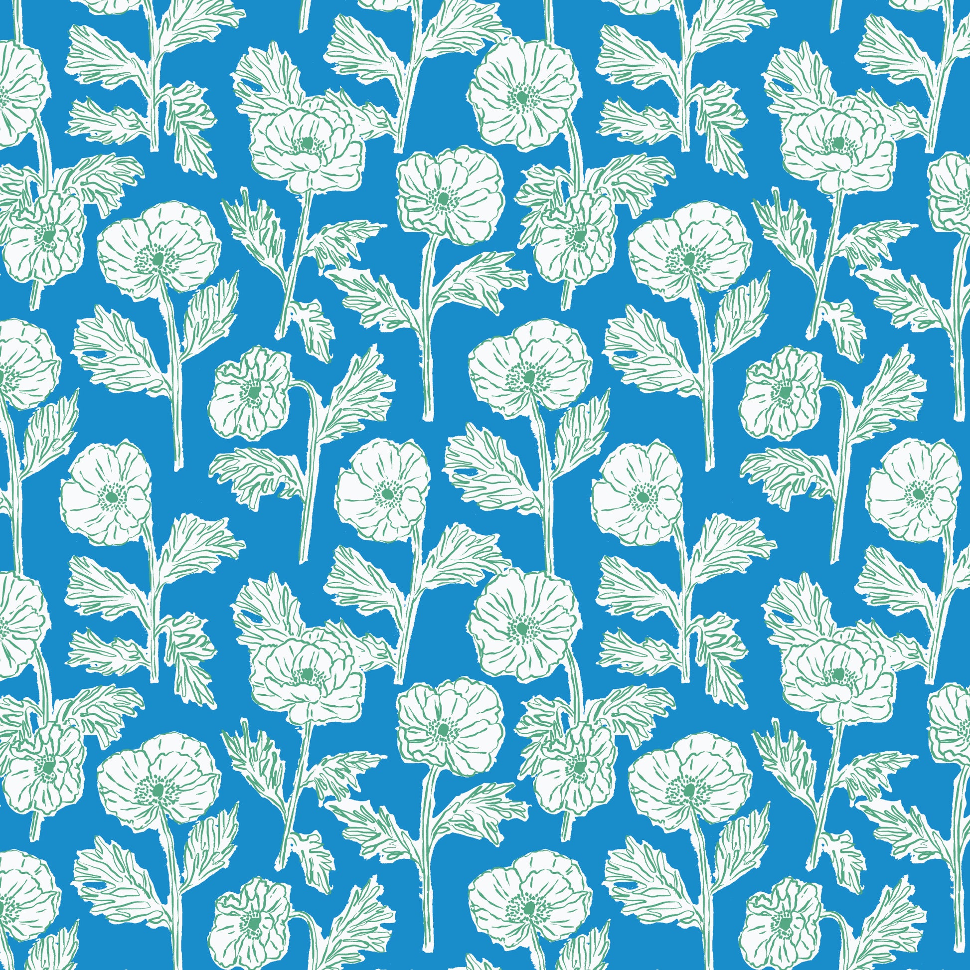 Cloud9-Painted Poppies Blue/Green-fabric-gather here online