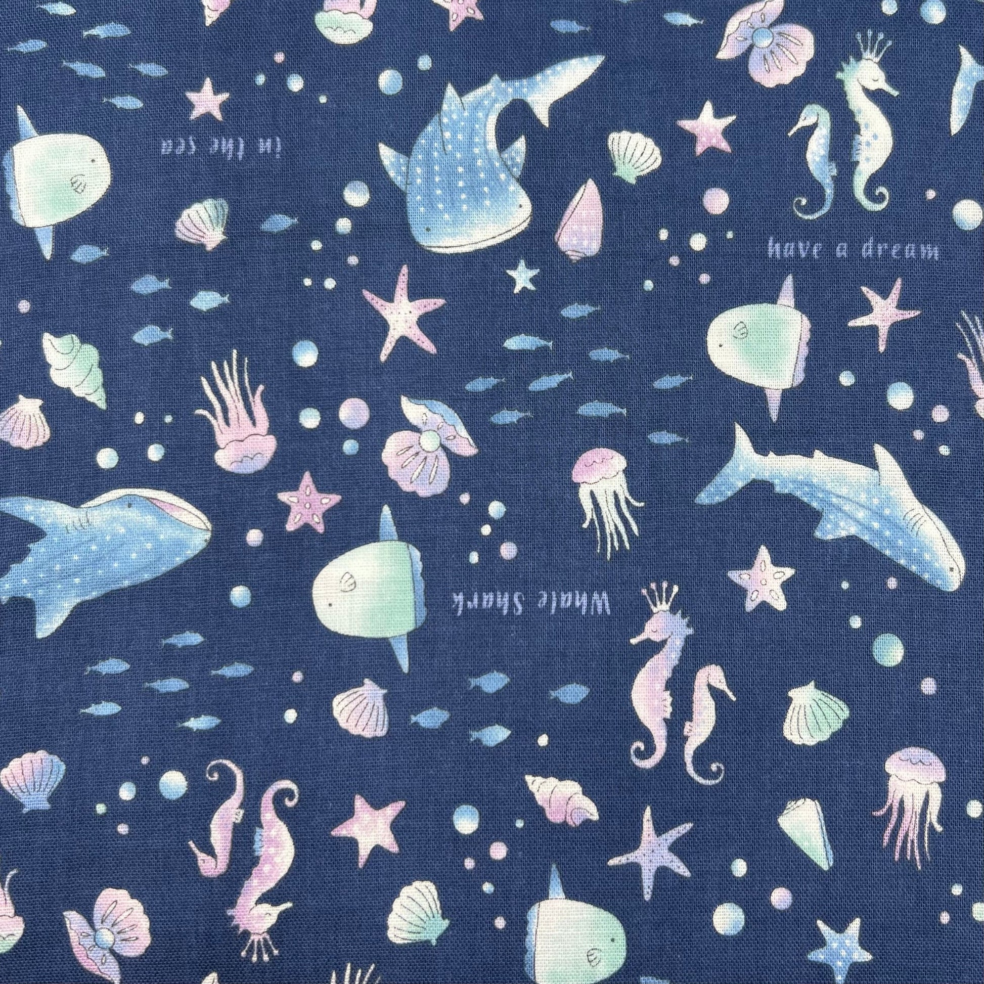 Kokka-Undersea Gentle Giants on Cotton Double Gauze-fabric-gather here online