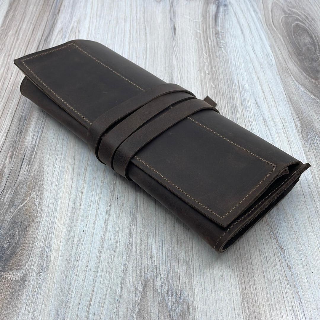 Pikore-Leather Knitting Needle Case - Brown-knitting notion-gather here online