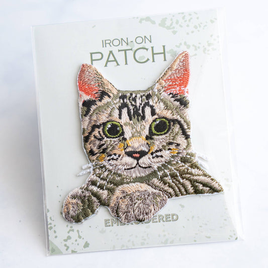 U PLUS INC-Tan Striped Cat Iron-On Patch-patches + pins-gather here online