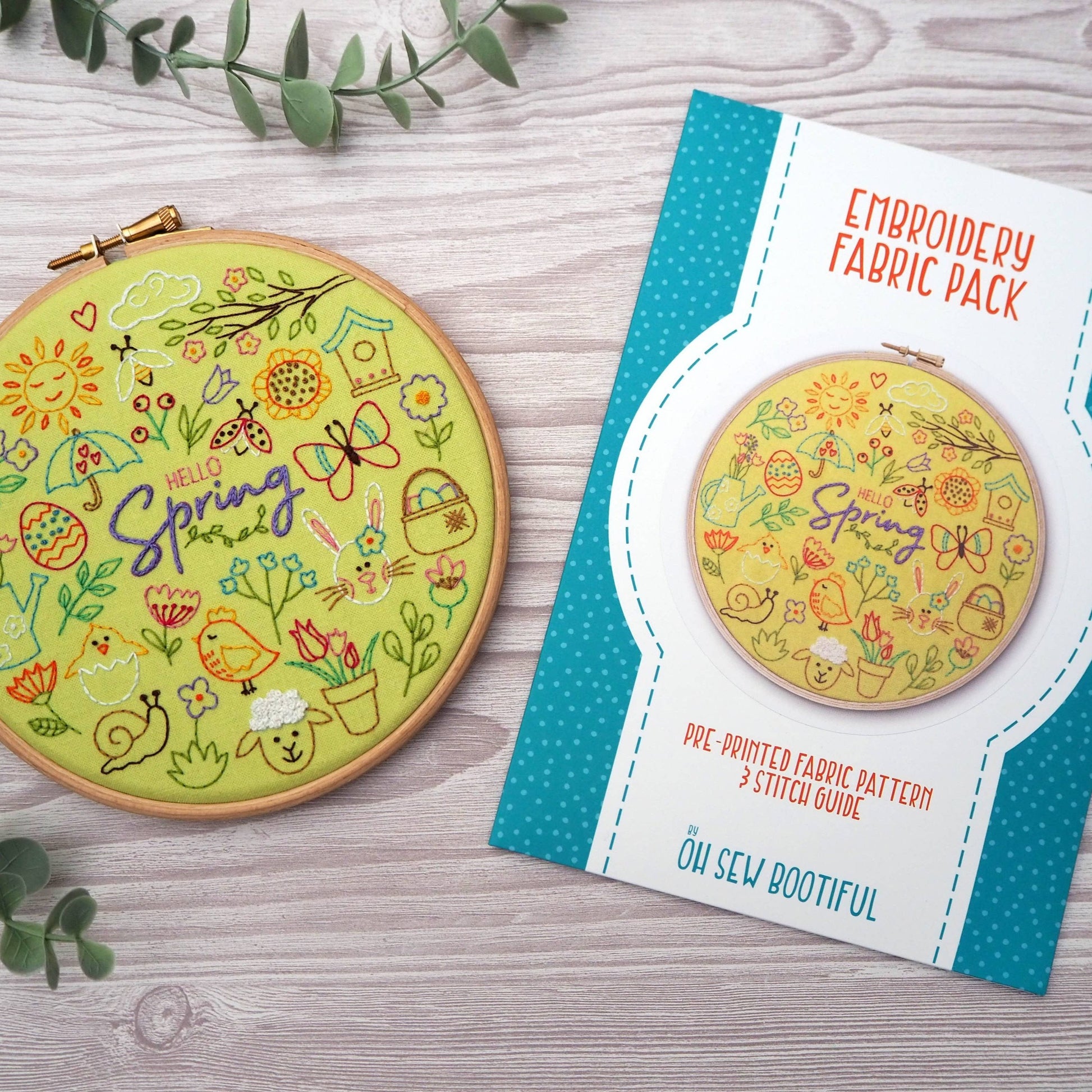 Oh Sew Bootiful-Hello Spring Embroidery Pattern Fabric Pack-embroidery kit-gather here online