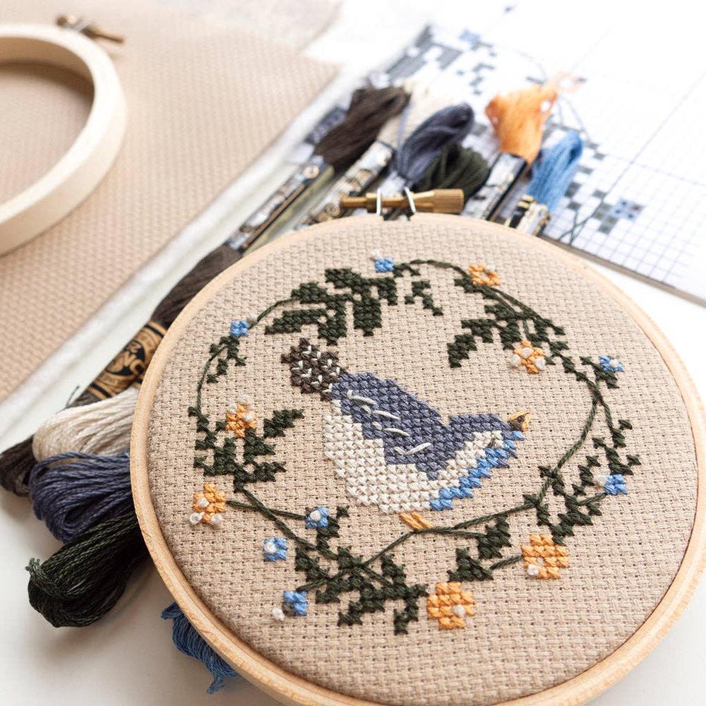 Junebug and Darlin-Spring Bird, 4" Cross Stitch Kit-xstitch kit-gather here online