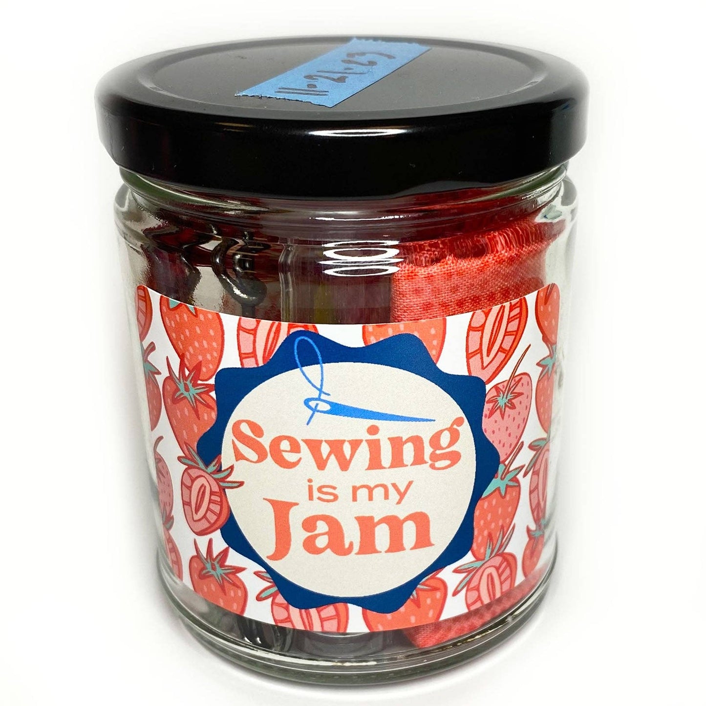 Keller Design Co.-Sewing is My Jam Jar Embroidery Kit - Red Strawberry-embroidery kit-gather here online