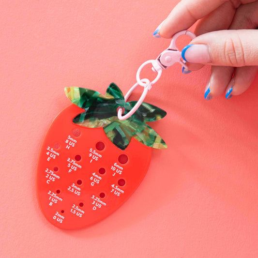 Sarah Hearts-Strawberry Needle Gauge Bag Charm-knitting notion-gather here online