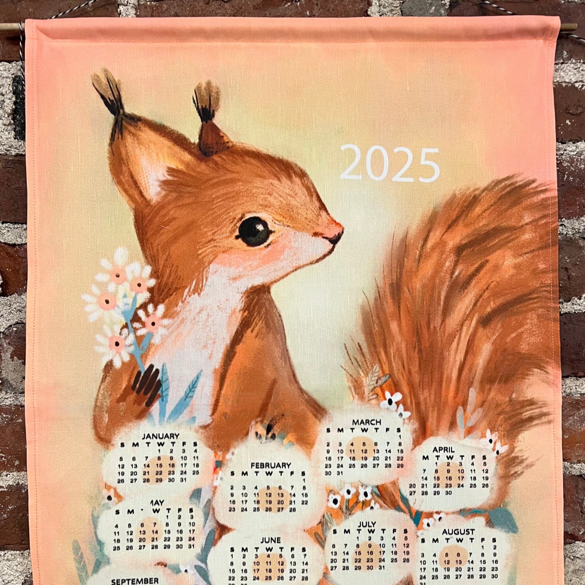 gather here-2025 Tea Towel Calendar - Squirrel-tea towel calendar-gather here online